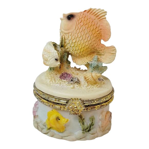 Vintage Small Beach Seashore Nautical Fish Trinket Ring Box 3" tall - Picture 1 of 12